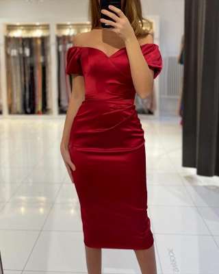 Sexy Off-the-shoulder Sweetheart Sheath Prom Dress Tea-length Party Dress_2