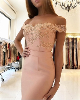 Sexy Off-the-shoulder Backless Floor Length Appliques Lace Mermaid Prom Dress_3