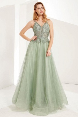 Romantic Spaghetti Straps A-line Tulle Backless Prom Dress With Beading_1