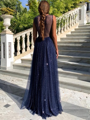 Shiny Bateau Sequins A-Line Tulle Floor-length Prom Dress With Ruffles_2