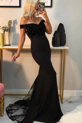 Amazing Off-the-shoulder Backless Mermaid Evening Gown With Lace Appliques_1