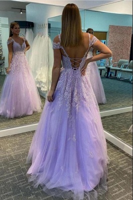 Classy Sweetheart Off-the-shoulder A-Line Tulle Prom Dress With Floral Lace_1