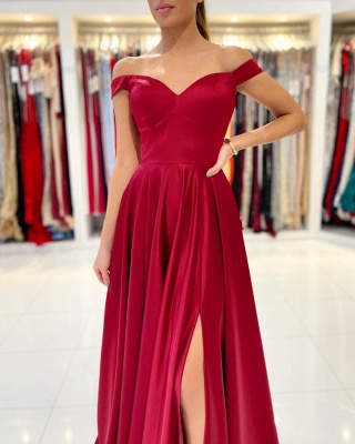 Vintage Off-the-shoulder Sweetheart A-Line Ruffles Prom Dress With Side Slit_3