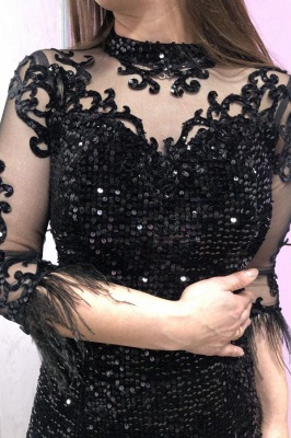 Shinny Black Half Sleeve Bateau Sequins Floor-length Mermaid Prom Gown_3