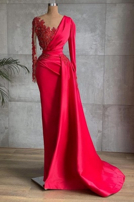 Stunning V-neck Long Sleeves Crystal Mermaid Evening Gown With Side Cape_1