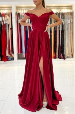 Vintage Off-the-shoulder Sweetheart A-Line Ruffles Prom Dress With Side Slit_1