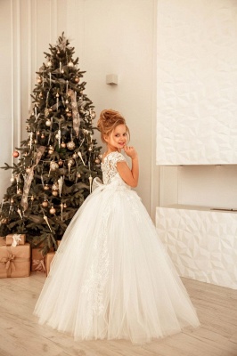 Beautiful A-line Appliques Lace Backless Tulle Flower Girl Dress_2