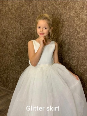 Cute A-line Bateau Backless Bow Tulle Full Length Flower Girl Dress_4