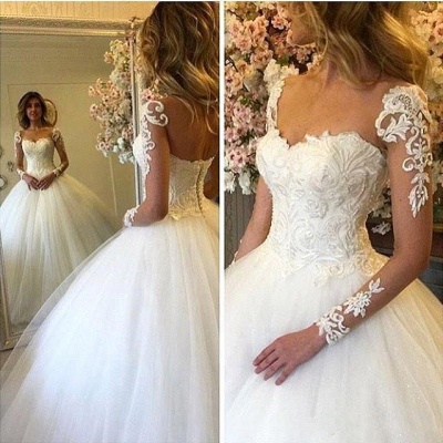Long-Sleeves Lace-up Luxury Ball-Gown Lace Wedding Dresses_3
