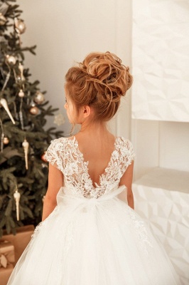 Beautiful A-line Appliques Lace Backless Tulle Flower Girl Dress_3