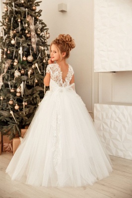 Beautiful A-line Appliques Lace Backless Tulle Flower Girl Dress_5