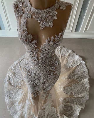 Gorgeous Bateau Glitter Floral Lace Floor-Length Beading Mermaid Prom Dress_2