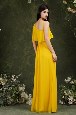 Charming Yellow A-line Spaghetti Straps Flower Embellishment Bridesmaid Dress With Split Pockets_8