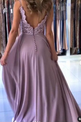 Elegant Appliques Lace Spaghetti Straps A-Line Ruffles Prom Dress With Split_3