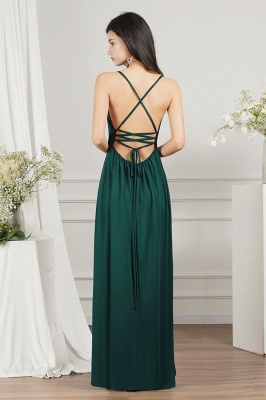 Simple V-neck A-line Backless Ruffles Split Floor-length Prom Dress_5