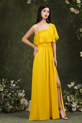 Charming Yellow A-line Spaghetti Straps Flower Embellishment Bridesmaid Dress With Split Pockets_5