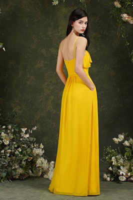 Elegant Yellow Spaghetti Straps A-line Backless Bridesmaid Dress With Ruffles Pockets_8