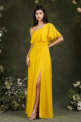 Charming Yellow A-line Spaghetti Straps Flower Embellishment Bridesmaid Dress With Split Pockets_4