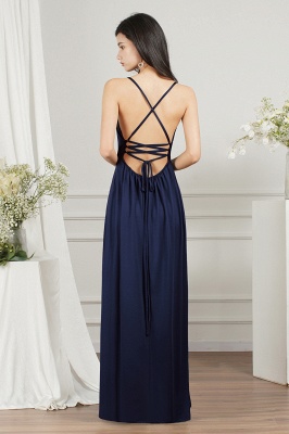 Simple V-neck A-line Backless Ruffles Split Floor-length Prom Dress_10