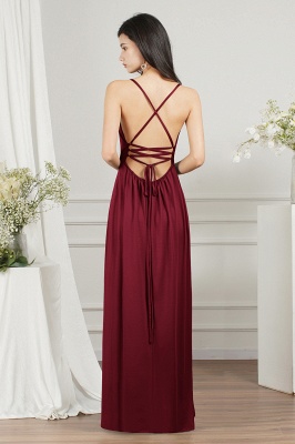 Simple V-neck A-line Backless Ruffles Split Floor-length Prom Dress_8