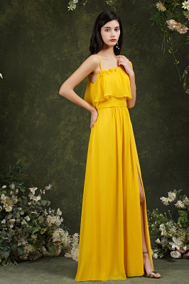 Charming Yellow A-line Spaghetti Straps Flower Embellishment Bridesmaid Dress With Split Pockets_6
