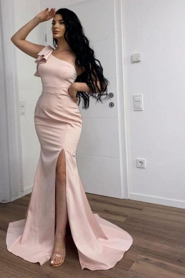 Classy One Shoulder Floor-length Backless Mermaid Prom Dress With Ruched Slit_1