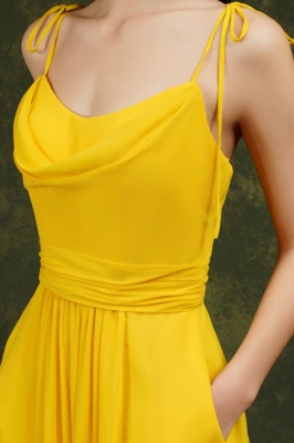 Attractive Yellow Spaghetti Straps Backless Split Bridesmaid Dress With Pockets_10