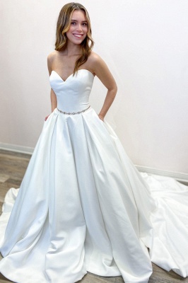A-Line Floor-length Sweetheart Backless Wedding Dress With Ruffles Pockets_1