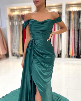 Charming Off-the-shoulder Backless Mermaid Split Prom Dress With Side Train_4