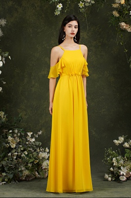 Beautiful Yellow Off-the-Shoulder Ruffles A-Line Chiffon Bridesmaid Dress With Pockets_6