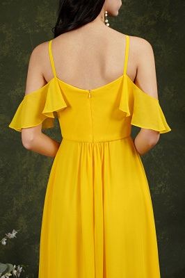 Beautiful Yellow Off-the-Shoulder Ruffles A-Line Chiffon Bridesmaid Dress With Pockets_10