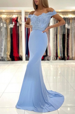 Classy Off-the-shoulder Sweetheart Floor-length Mermaid Prom Dress With Floral Lace_1