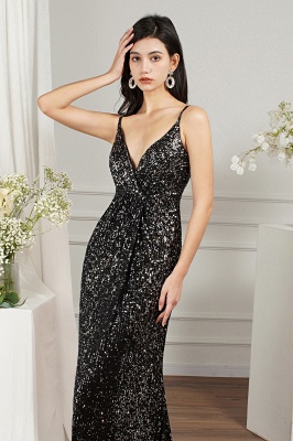 Stunning Spaghetti Straps V-neck Backless Sequins Mermaid Bridesmaid Dress_5