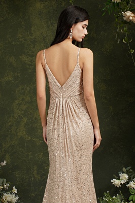 Stunning Spaghetti Straps V-neck Backless Sequins Mermaid Bridesmaid Dress_16