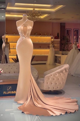 Stunning One Shoulder Crystal Keyhole Floor-length Mermaid Prom Dress With Side Train_1