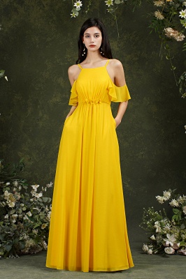 Beautiful Yellow Off-the-Shoulder Ruffles A-Line Chiffon Bridesmaid Dress With Pockets_2