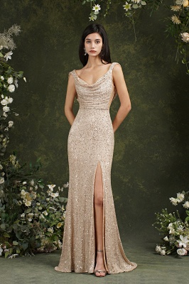 Brilliant Scoop Neck Backless Sequins Mermaid Bridesmaid Dress With Side Slit_4