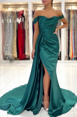 Charming Off-the-shoulder Backless Mermaid Split Prom Dress With Side Train_1