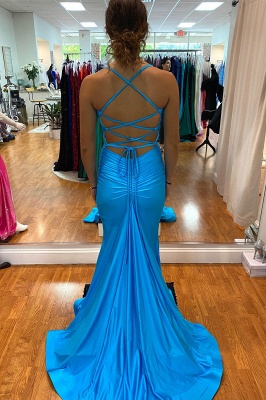 Halter Floor-length Spaghetti Straps Sweetheart Backless Mermaid Prom Dress_2