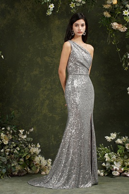 Attractive Sequins One Shoulder Mermaid Bridesmaid Dress With Side Slit_6