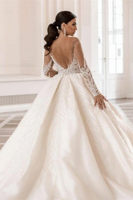 Charming A-Line Bateau Long Sleeve Crystal Pearl Floor-length Wedding Dress_2
