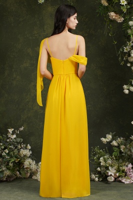 Yellow Spaghetti Straps Backless A-Line Chiffon Split Bridesmaid Dress With Pockets_5