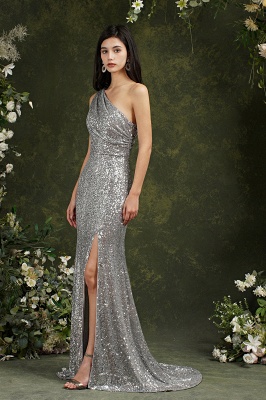 Attractive Sequins One Shoulder Mermaid Bridesmaid Dress With Side Slit_3