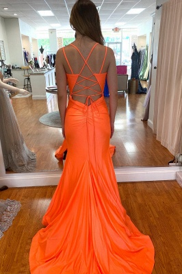 Orange Sweetheart Spaghetti Straps Floor-length Backless Mermaid Prom Dress With Split_3