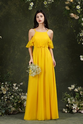 Beautiful Yellow Off-the-Shoulder Ruffles A-Line Chiffon Bridesmaid Dress With Pockets_5