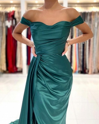 Charming Off-the-shoulder Backless Mermaid Split Prom Dress With Side Train_3