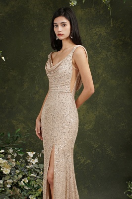 Brilliant Scoop Neck Backless Sequins Mermaid Bridesmaid Dress With Side Slit_7