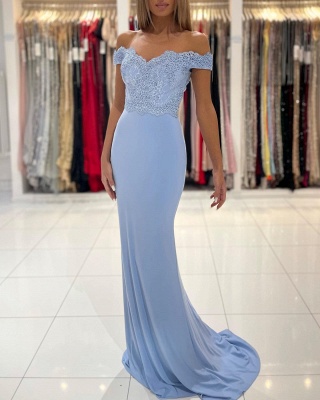 Classy Off-the-shoulder Sweetheart Floor-length Mermaid Prom Dress With Floral Lace_2