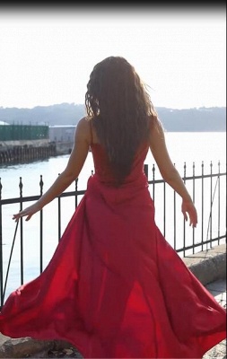 Sexy Spaghetti Straps Sweetheart Crystal Embellishment Chiffon Prom Dress With Slit_3