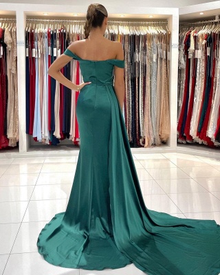 Charming Off-the-shoulder Backless Mermaid Split Prom Dress With Side Train_2